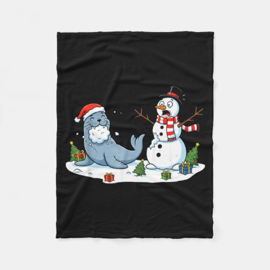 Funny Christmas Snowman Sea Lion Xmas Mens Womens  Fleecedecke (Vorderseite)