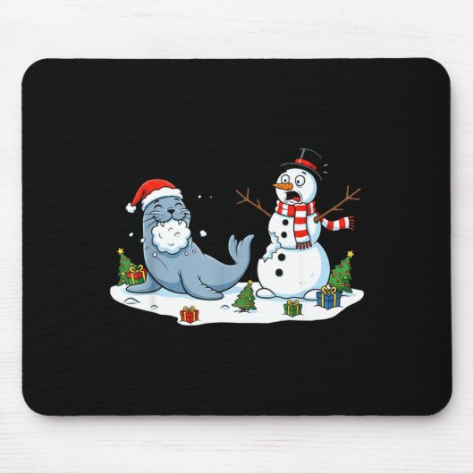 Funny Christmas Snowman Sea Lion Xmas Mens Womens Mousepad (Vorne)