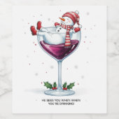 Funny Christmas Snowman sieht dich beim Trinken vo Weinetikett (Einzelnes Label)