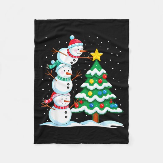 Funny Christmas Snowman Topper Tree Holiday Family Fleecedecke (Vorderseite)
