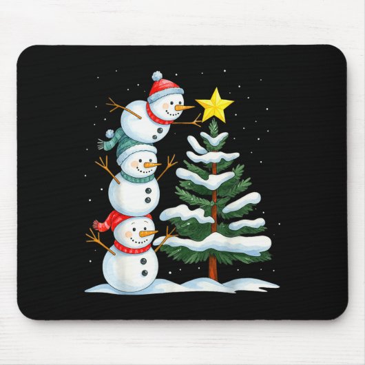 Funny Christmas Snowman Topper Tree Holiday Family Mousepad (Vorne)