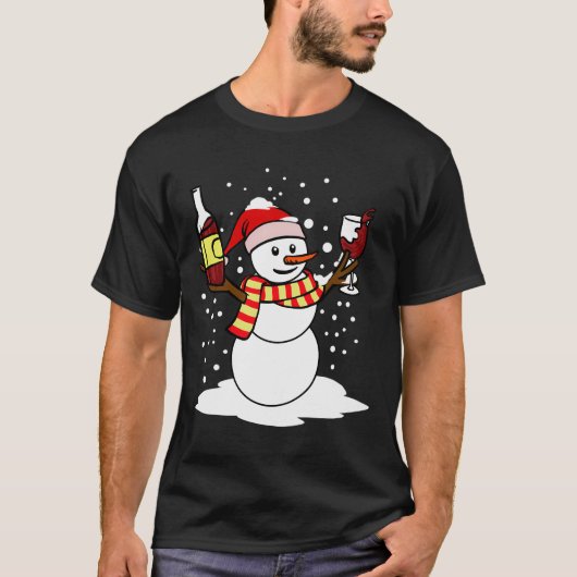 Funny Christmas Snowman Weingeschenk für Wein Love T-Shirt (Vorderseite)