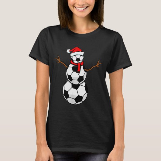 Funny Christmas Soccer Santa Snowman T-Shirt (Vorderseite)
