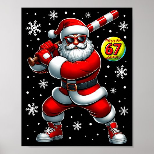 Funny Christmas Softball Cool Santa Claus 6 7 Meme Poster (Vorne)