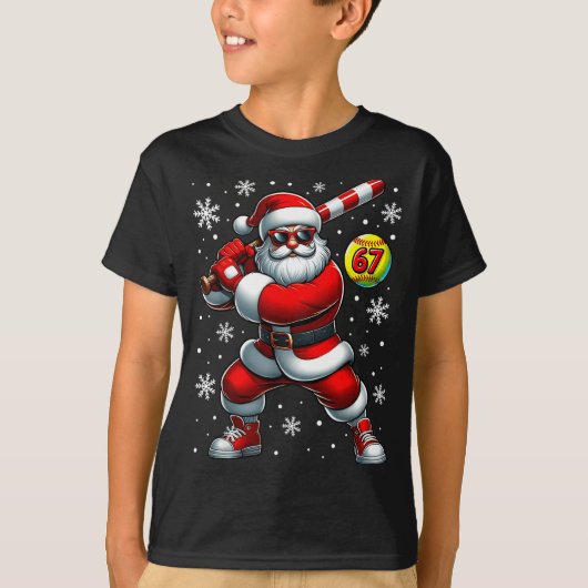 Funny Christmas Softball Cool Santa Claus 6 7 Meme T-Shirt (Vorderseite)