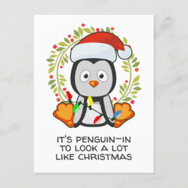 Funny Christmas Song Pun Penguin Feiertagspostkarte
