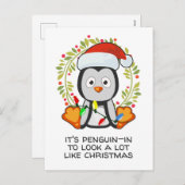 Funny Christmas Song Pun Penguin Feiertagspostkarte (Vorne/Hinten)
