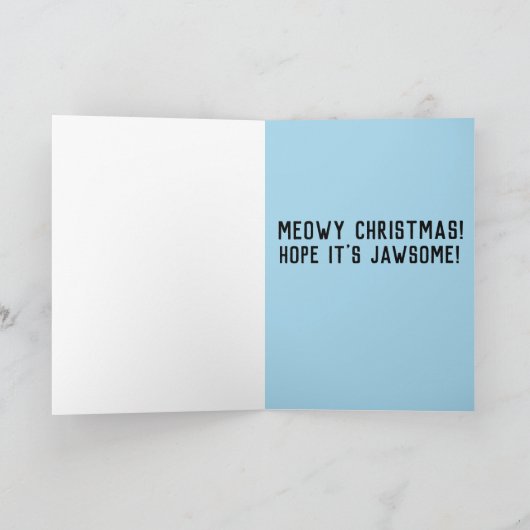 FUNNY CHRISTMAS SPACE CAT & SHARK GREETING CARD DANKESKARTE (Innenseite)