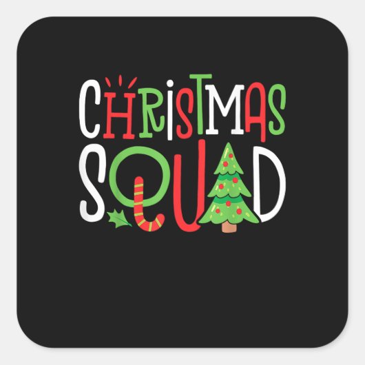 Funny Christmas Squad Xmas Tree Family Matching Pa Quadratischer Aufkleber (Vorderseite)