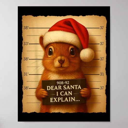 Funny Christmas Squirrel - Cute Squirrel Santa Hat Poster (Vorne)