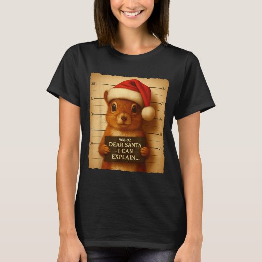 Funny Christmas Squirrel - Cute Squirrel Santa Hat T-Shirt (Vorderseite)