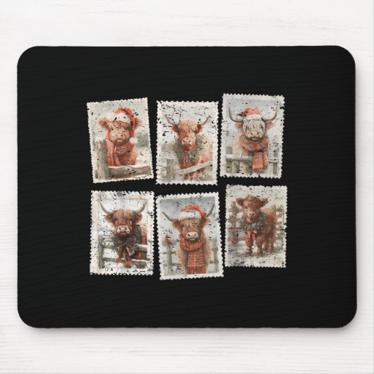 Funny Christmas Stamp Highland Cow Lover Merry Xma Mousepad (Vorne)