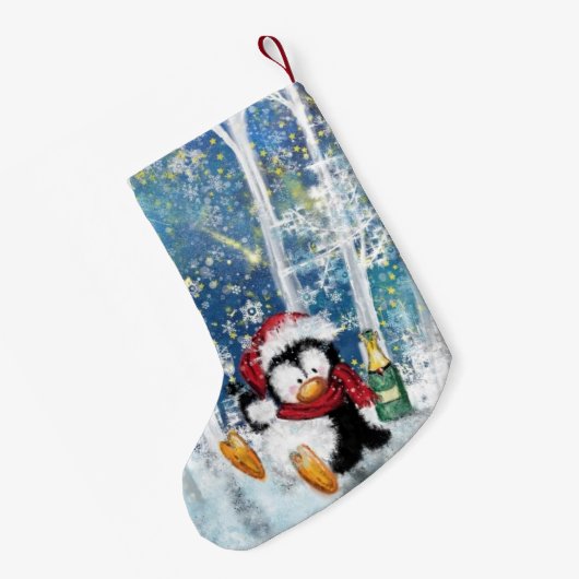 Funny Christmas Strumpf mit Happy Party Penguin Kleiner Weihnachtsstrumpf (Rückseite (Hängend))