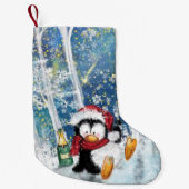 Funny Christmas Strumpf mit Happy Party Penguin Kleiner Weihnachtsstrumpf (Vorderseite)