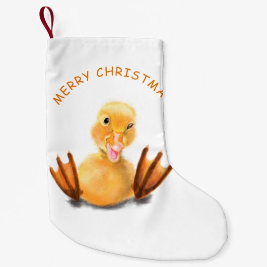 Funny Christmas Strumpf mit Happy Yellow Duck Kleiner Weihnachtsstrumpf (Vorderseite)
