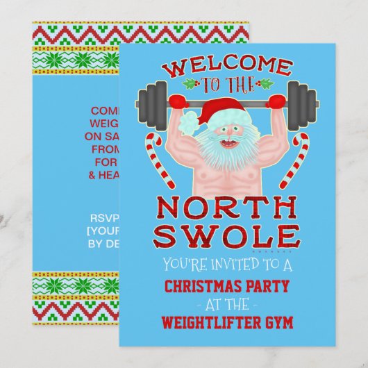 Funny Christmas Swole Santa Weightlifter Gym Party Einladung (Vorne/Hinten)