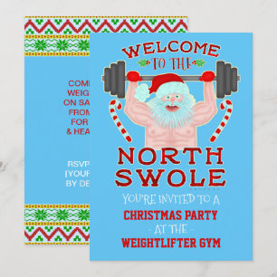 Funny Christmas Swole Santa Weightlifter Gym Party Einladung