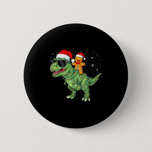 Funny Christmas T Rex Dinosaur Gingerbread Lights Button (Vorderseite)