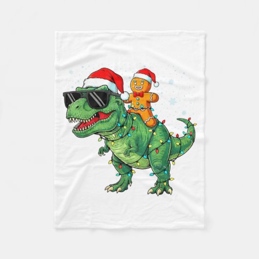 Funny Christmas T Rex Dinosaur Gingerbread Lights Fleecedecke (Vorderseite)