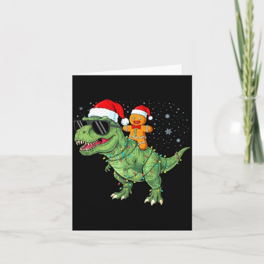 Funny Christmas T Rex Dinosaur Gingerbread Lights  Karte (Vorderseite)