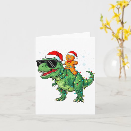 Funny Christmas T Rex Dinosaur Gingerbread Lights Karte (Gelbe Blume)
