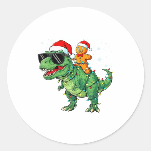 Funny Christmas T Rex Dinosaur Gingerbread Lights Runder Aufkleber (Vorderseite)