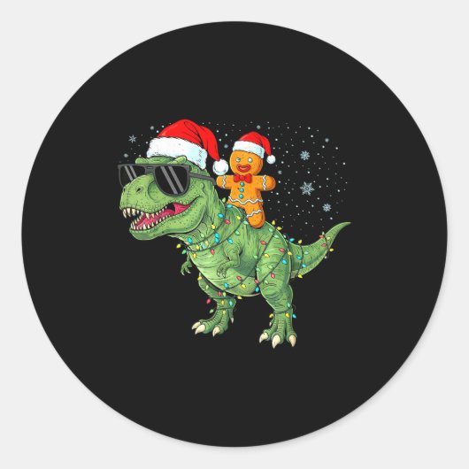 Funny Christmas T Rex Dinosaur Gingerbread Lights Runder Aufkleber (Vorderseite)