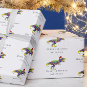 Funny Christmas T-Rex Personalisiert Geschenkpapier