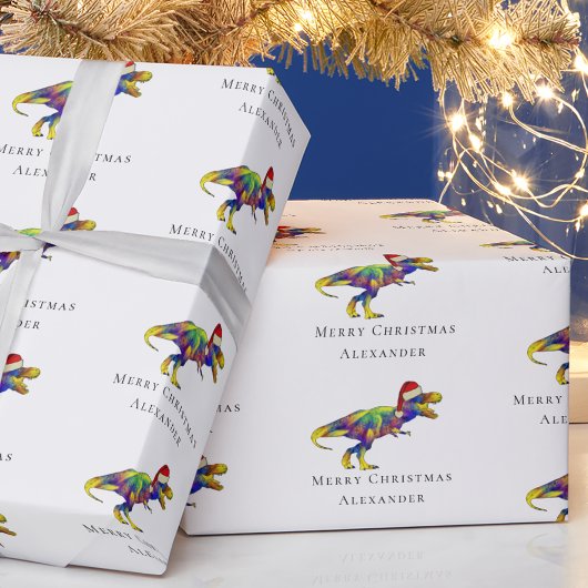 Funny Christmas T-Rex Personalisiert Geschenkpapier