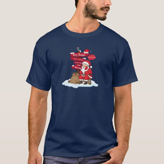 Funny Christmas T-Shirt: Tired Santa Resting Under T-Shirt (Vorderseite)