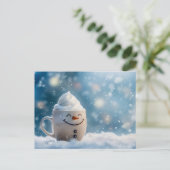 Funny Christmas Tasse als Snowmann Postkarte (Stehend Vorderseite)