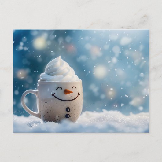 Funny Christmas Tasse als Snowmann Postkarte (Vorderseite)