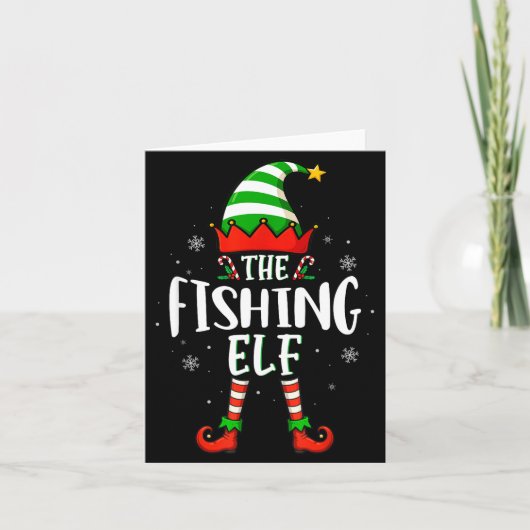 Funny Christmas The Fishing Elf Family Matching Xm Karte (Vorderseite)