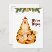 Funny Christmas Tiger Warme Wünsche Feiertagspostkarte (Vorne/Hinten)