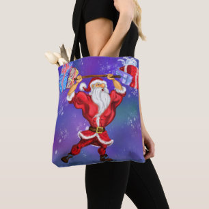 Funny Christmas Tote Tag Bodybuilder Santa Gift Tasche
