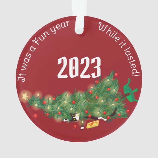 Funny Christmas Tree Cat Custom 2 Szene Ornament (Rückseite)