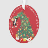 Funny Christmas Tree Cat Custom 2 Szene Ornament (Vorderseite)