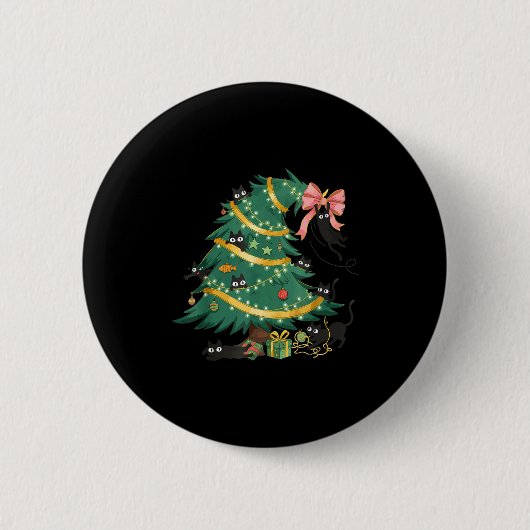 Funny Christmas Tree Cute Black Cat Matching Famil Button (Vorderseite)