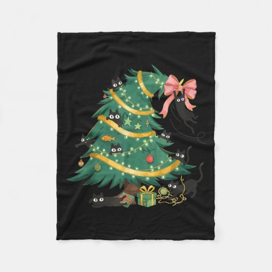 Funny Christmas Tree Cute Black Cat Matching Famil Fleecedecke (Vorderseite)