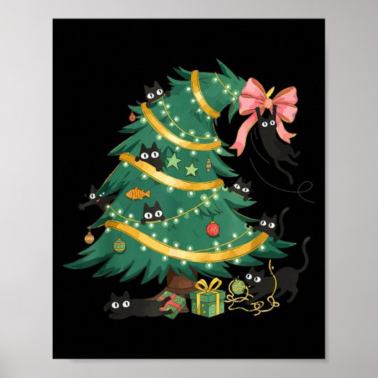 Funny Christmas Tree Cute Black Cat Matching Famil Poster (Vorne)