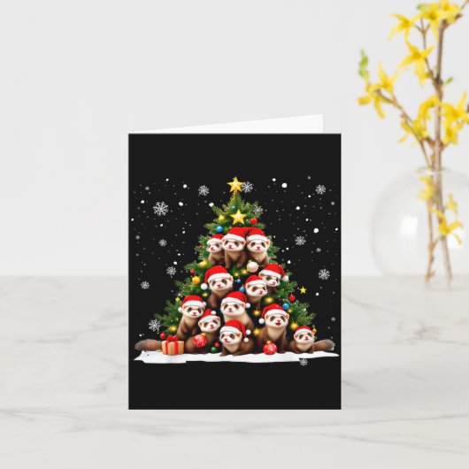 Funny Christmas Tree Ferrets Family Xmas Pajamas Karte (Gelbe Blume)