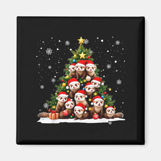 Funny Christmas Tree Ferrets Family Xmas Pajamas Magnet (Vorne)