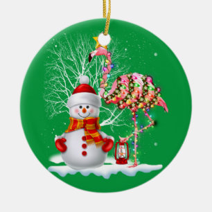 Funny Christmas Tree Flamingo Hat Santa Best Weihn Keramik Ornament