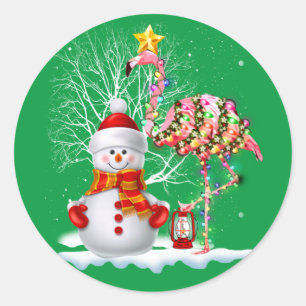 Funny Christmas Tree Flamingo Hat Santa Best Weihn Runder Aufkleber