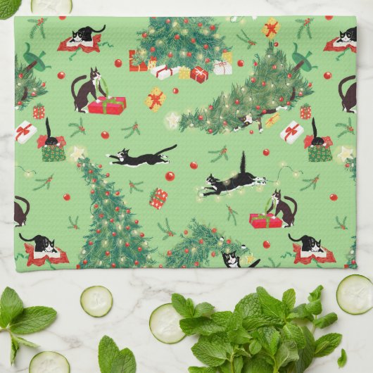 Funny Christmas Tree Katze Küchentuch (Gefaltet)