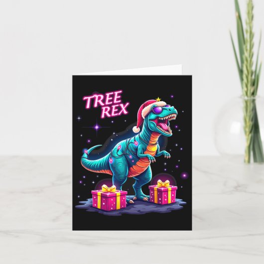 Funny Christmas Tree Rex Boys Männer Cool 70er 80e Karte (Vorderseite)