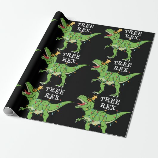 Funny Christmas Tree Rex Dinosaur Geschenkpapier (Ungerollt)