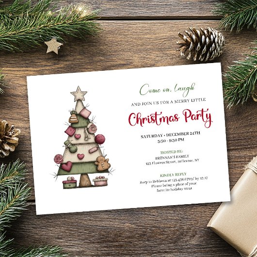 Funny Christmas tree watercolor holiday invitation Einladung