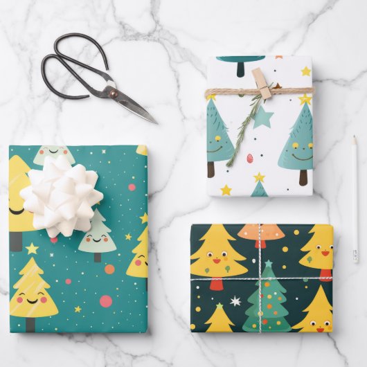 Funny Christmas Trees Geschenkpapier Set (Vorderseite)