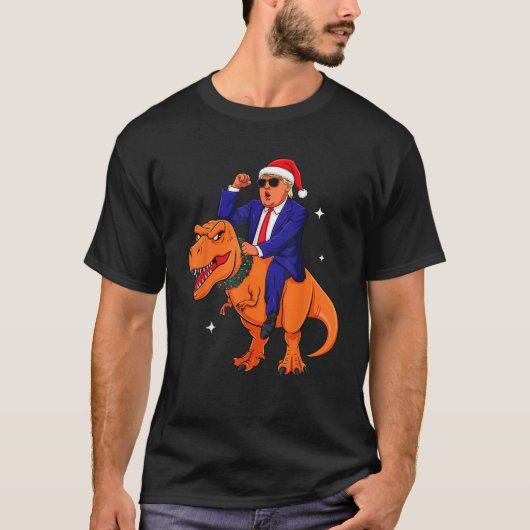 Funny Christmas Trump Riding Dinosaur T Rex Christ T-Shirt (Vorderseite)